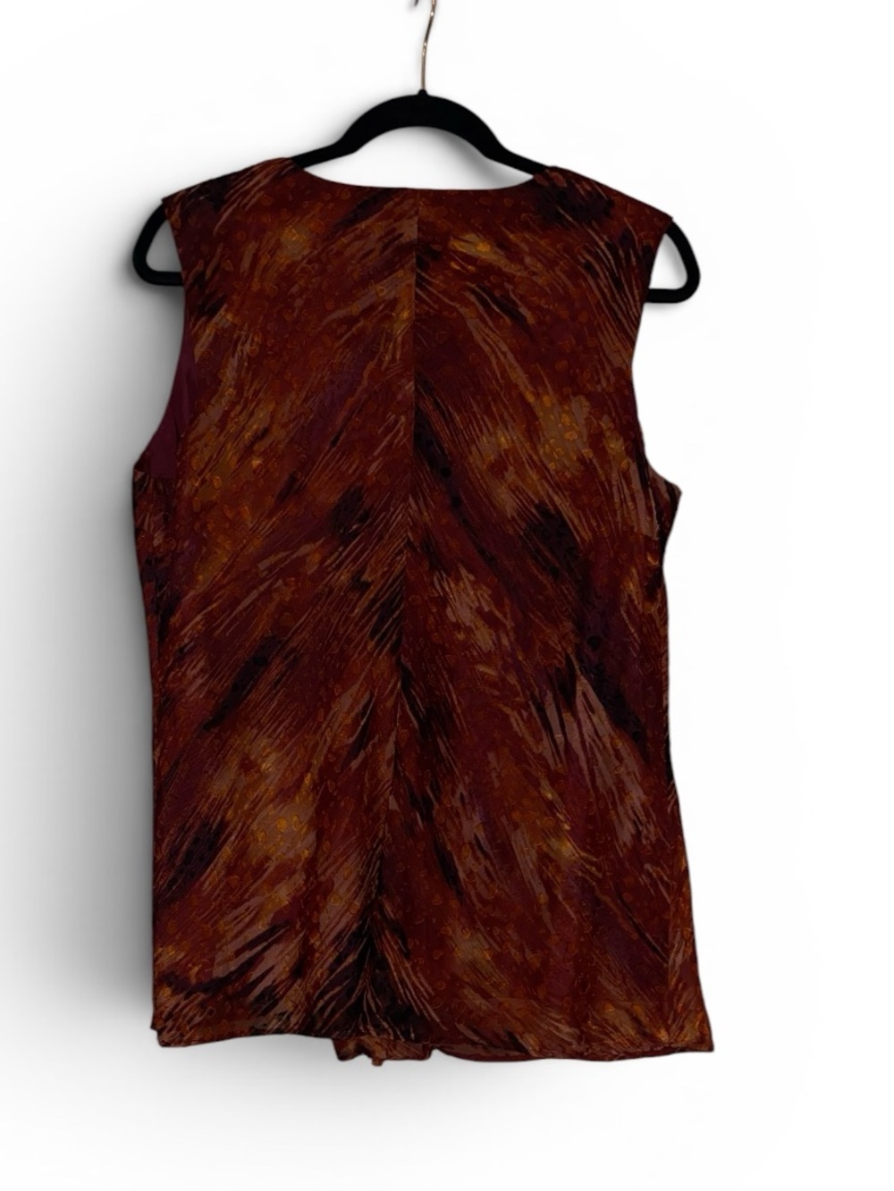 COLDWATER CREEK Sleeveless Blouse Flame Inspired Abstract Print Red Brown SZ LG - Picture 4 of 7